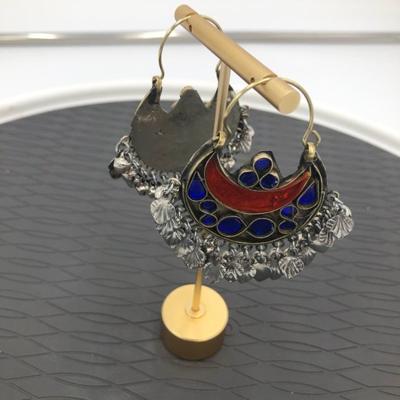 Tribal Afghan Kuchi Earrings, Hoop Style Afghani Earring, Afghan Bali Earrings - Picture 4 of 7